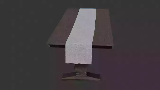 Rustic wooden dining table with fabric runner