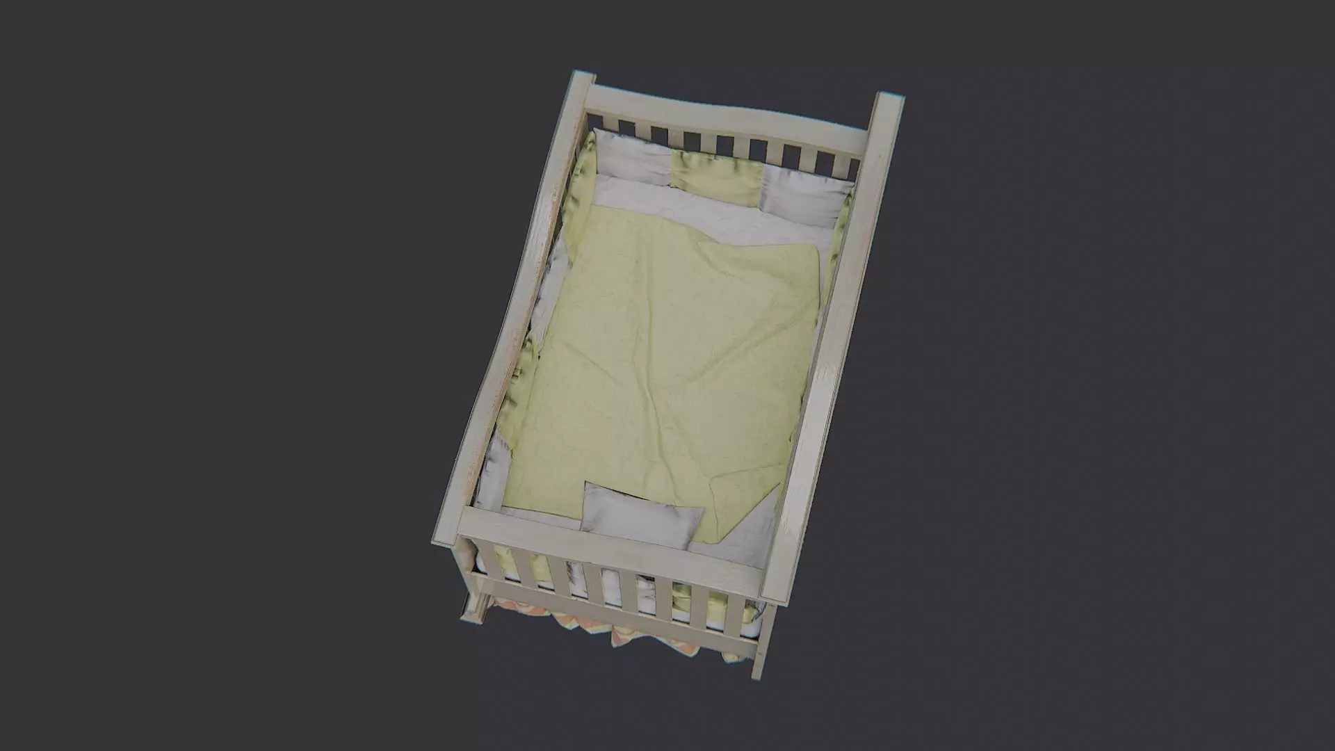 Wooden Baby Crib with Cloth Bedding for Nursery Low-poly 3D model_4