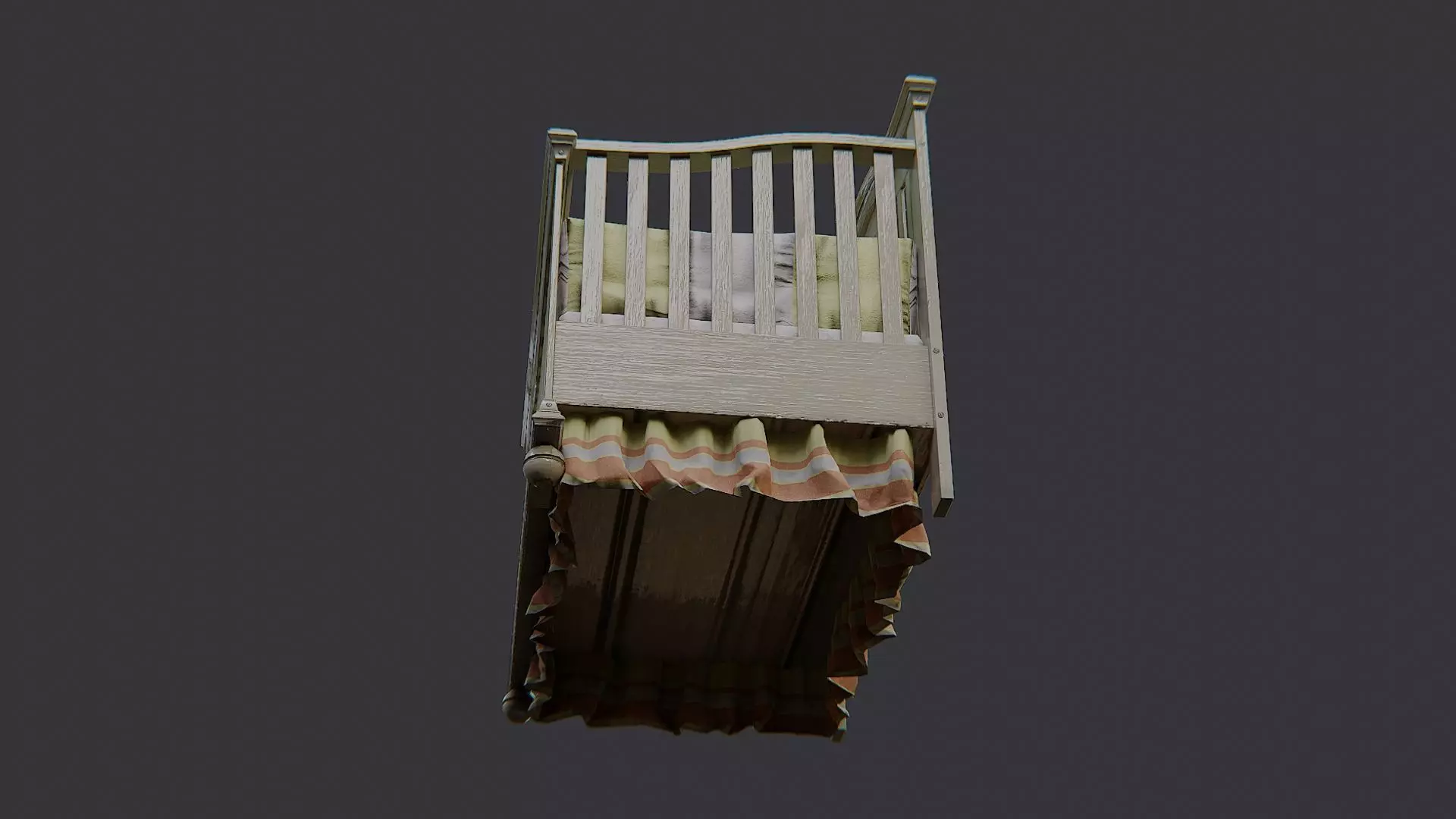 Wooden Baby Crib with Cloth Bedding for Nursery Low-poly 3D model_5
