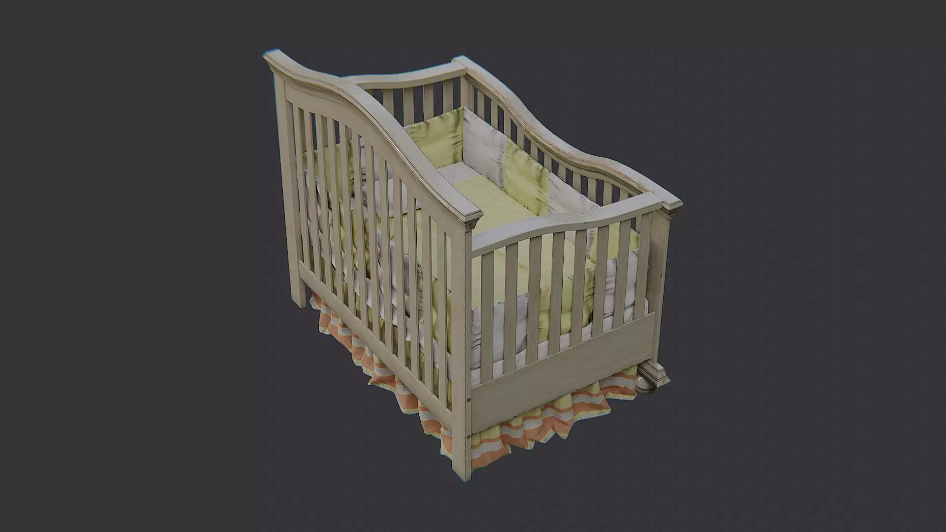 Wooden Baby Crib with Cloth Bedding for Nursery Low-poly 3D model_3