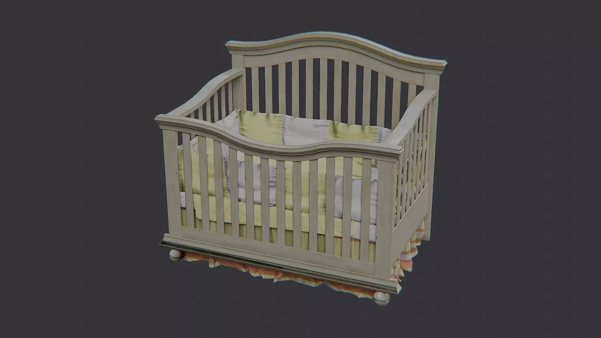 Wooden Baby Crib with Cloth Bedding for Nursery Low-poly 3D model_1