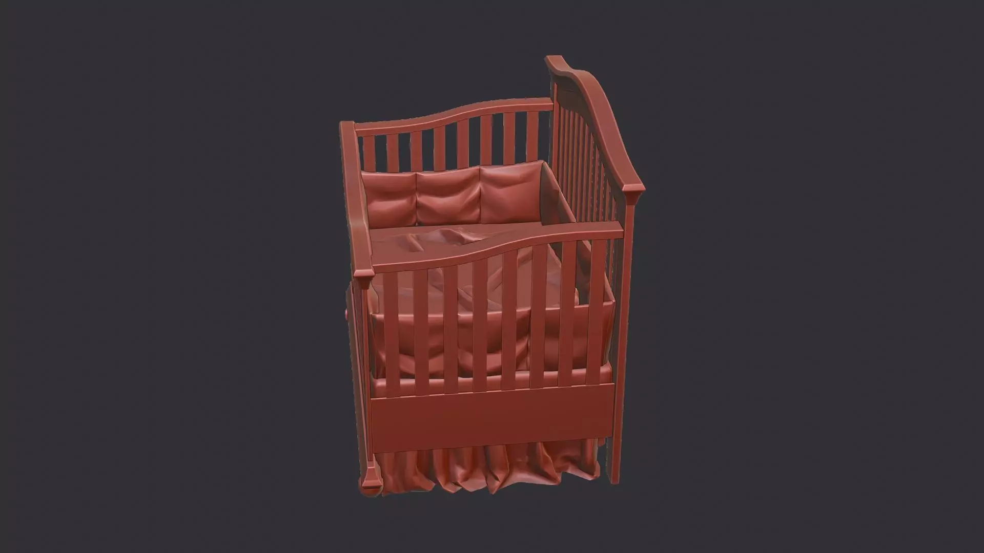 Wooden Baby Crib with Cloth Bedding for Nursery Low-poly 3D model_6