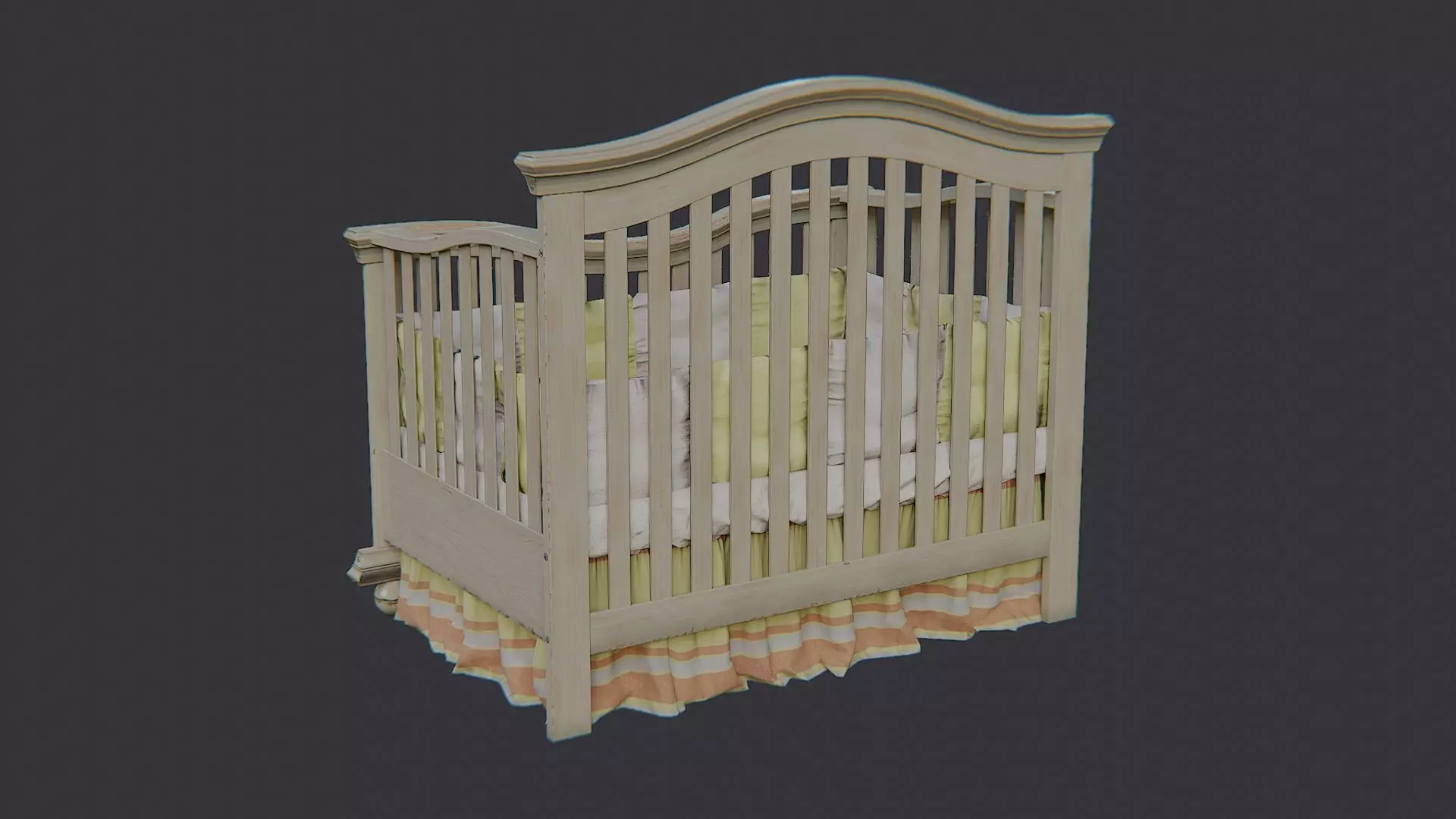 Wooden Baby Crib with Cloth Bedding for Nursery Low-poly 3D model_2