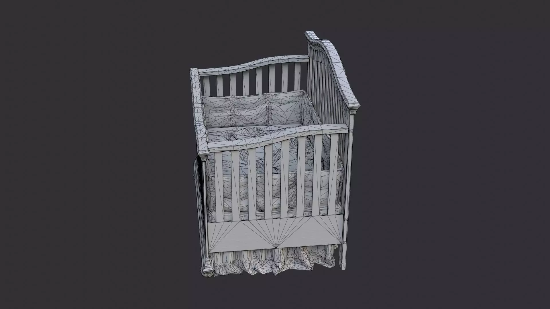 Wooden Baby Crib with Cloth Bedding for Nursery Low-poly 3D model_7