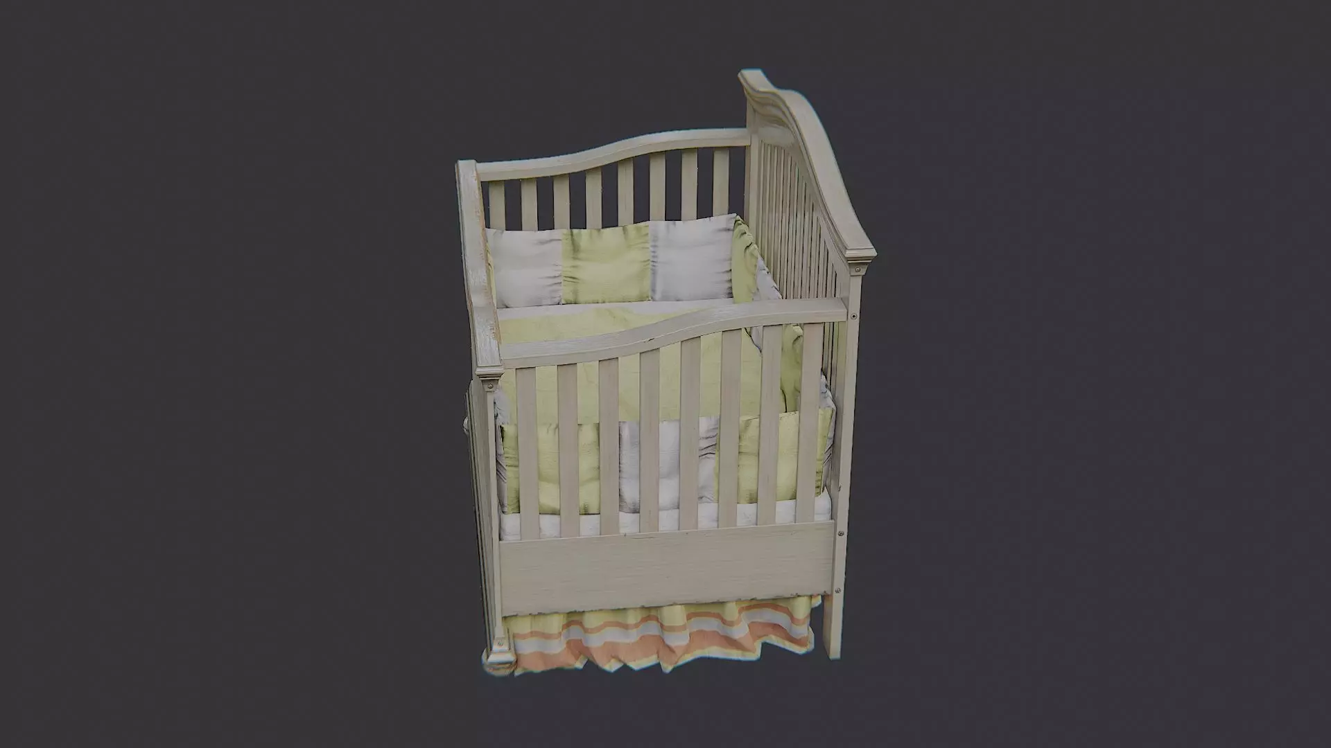 Wooden Baby Crib with Cloth Bedding for Nursery Low-poly 3D model_0