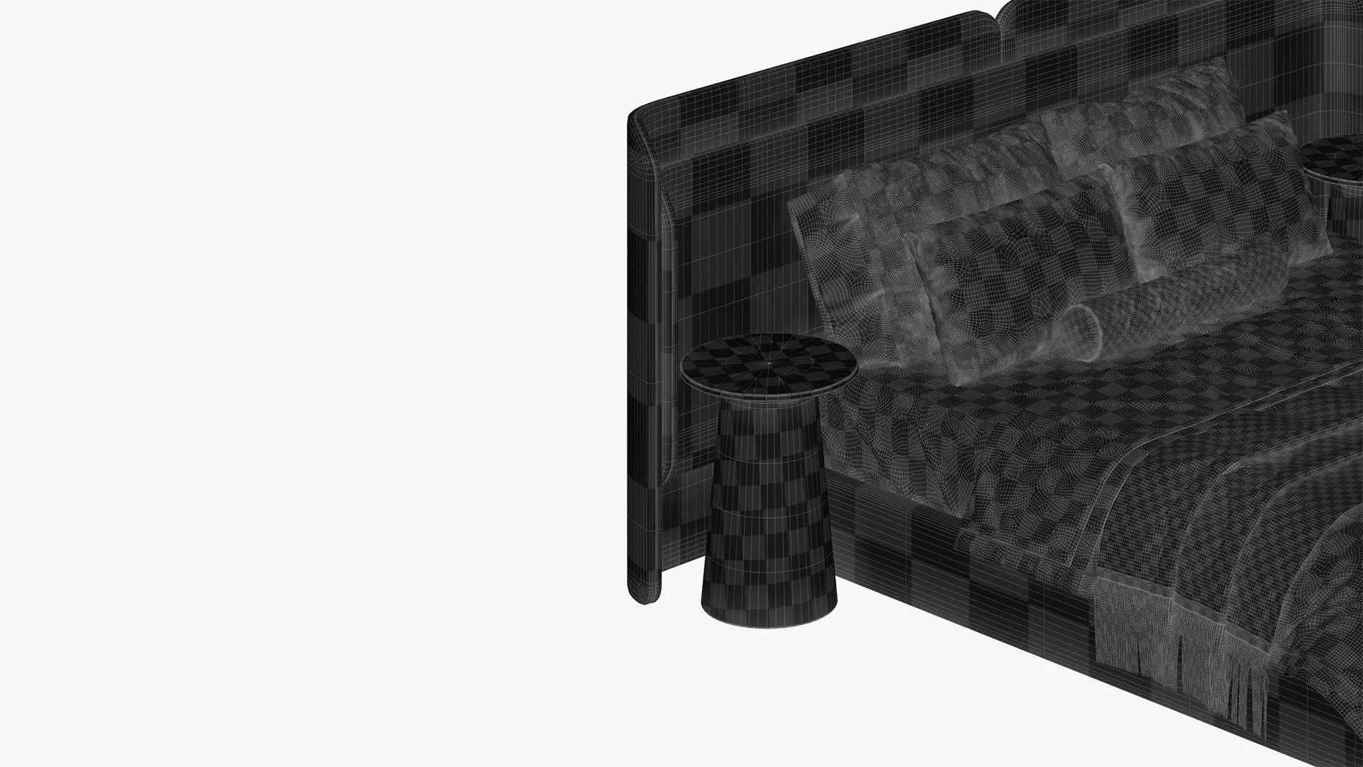 Beige bed with curved headboard 3D model_6