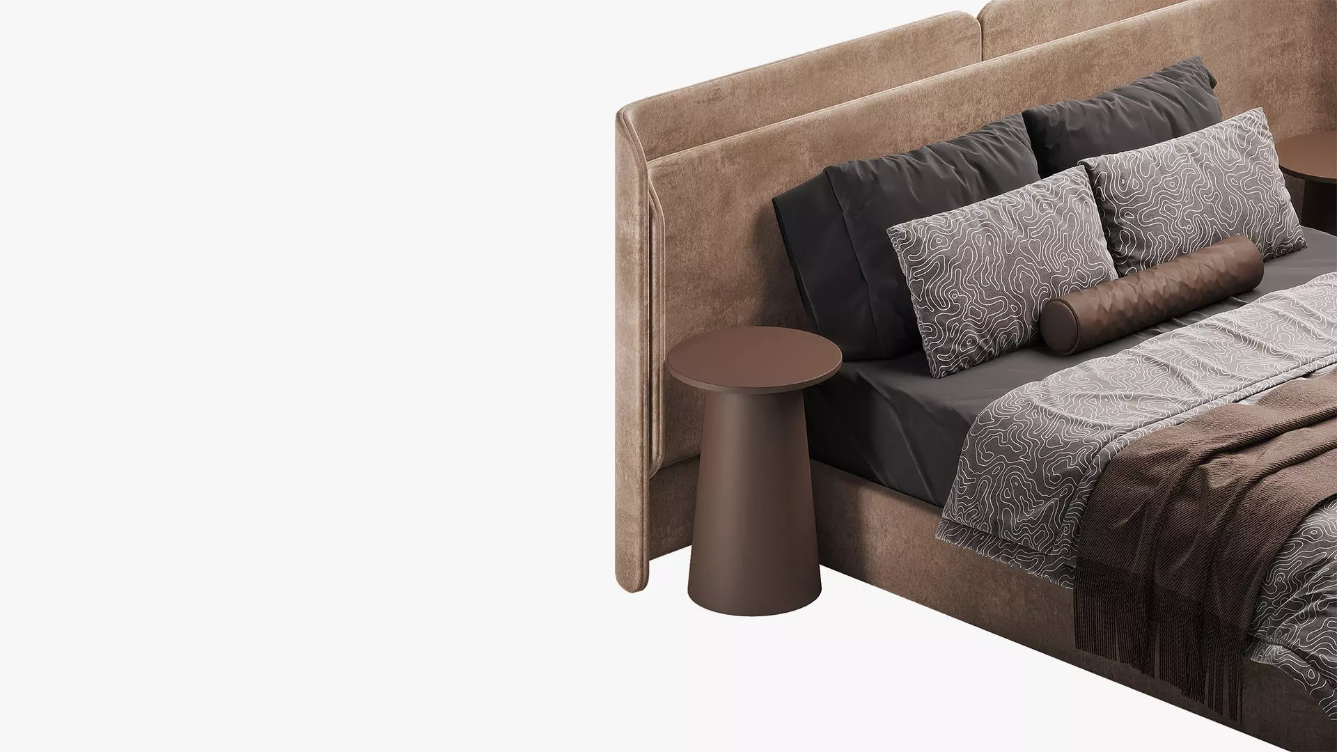 Beige bed with curved headboard 3D model_4