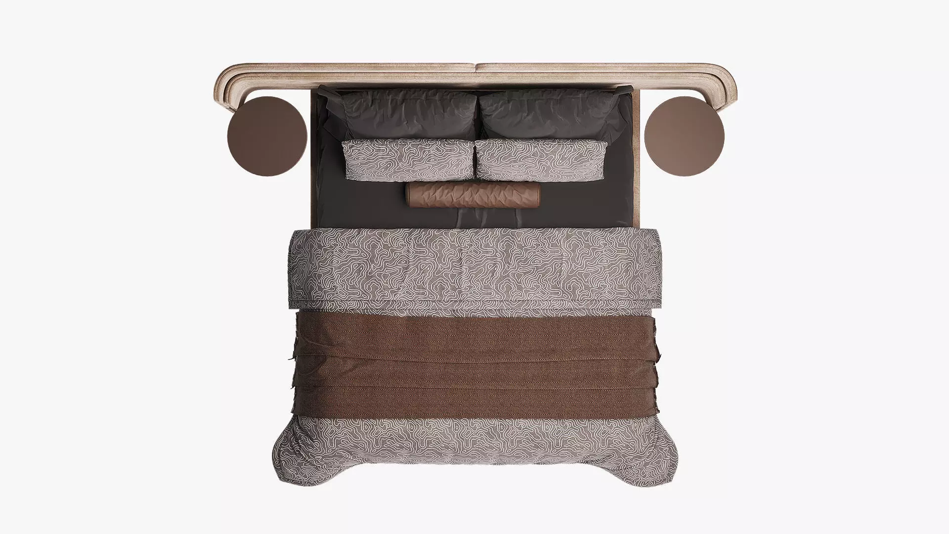 Beige bed with curved headboard 3D model_3