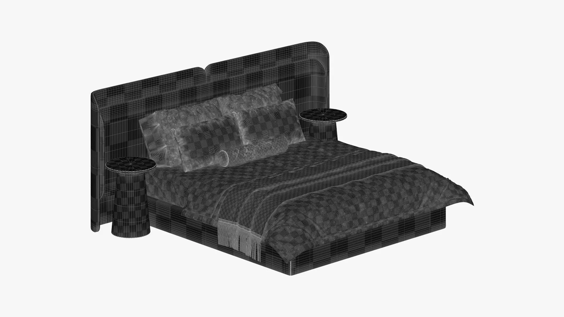 Beige bed with curved headboard 3D model_5