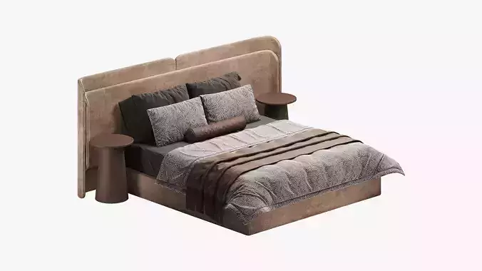 Beige bed with curved headboard