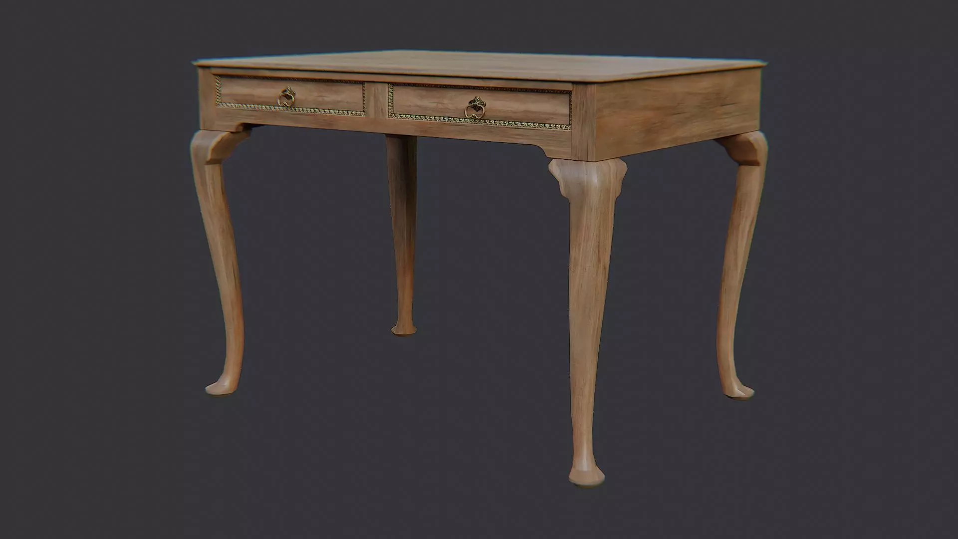 Wooden Side Table with Carved Legs Low-poly 3D model_2
