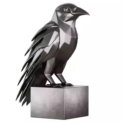 Metal sculpture of a crow