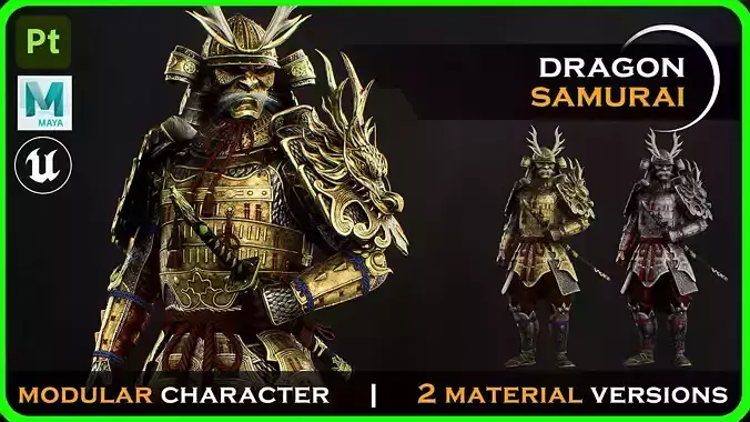 Japanese Dragon Samurai full armor - Game-ready