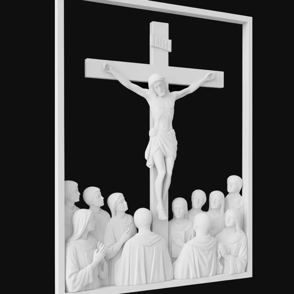 Jesus Crucifixion with Disciples Relief 3D print model_1