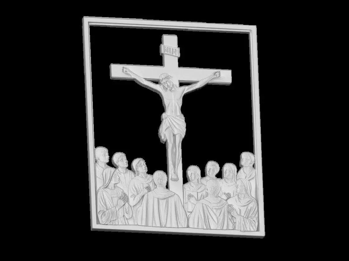 Jesus Crucifixion with Disciples Relief 3D print model_3