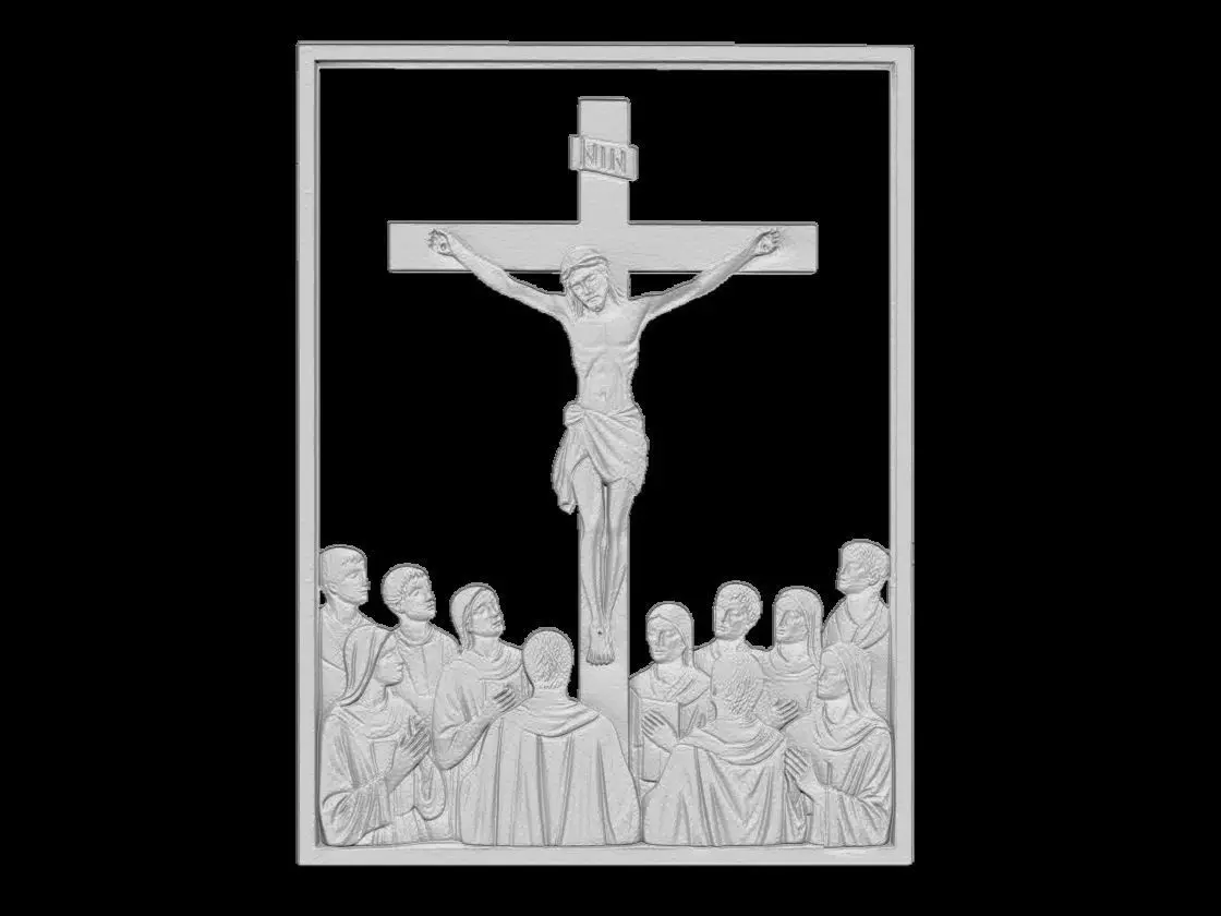 Jesus Crucifixion with Disciples Relief 3D print model_2