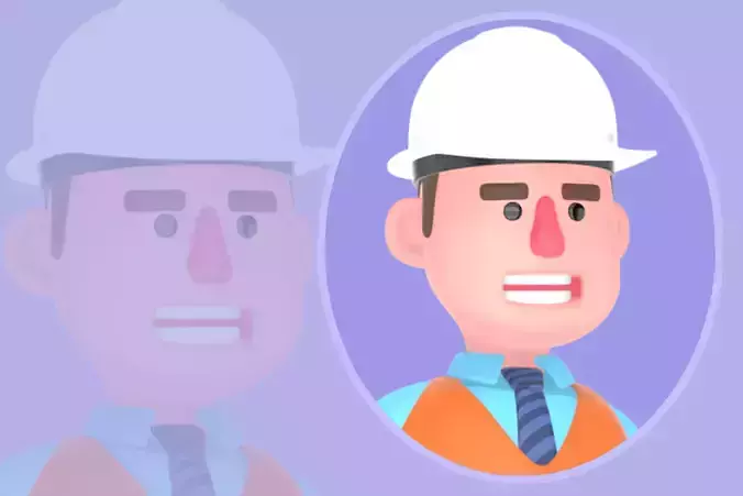 Stylized 3D Male Architect Character-Cartoon Builder with Tools