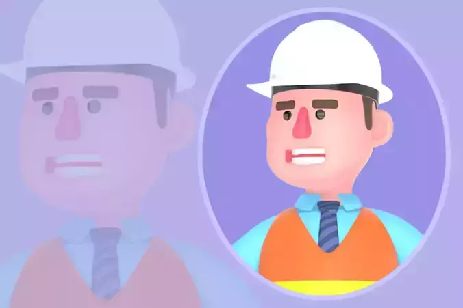 Stylized 3D Male Architect Character - Cartoon Pointing Pose