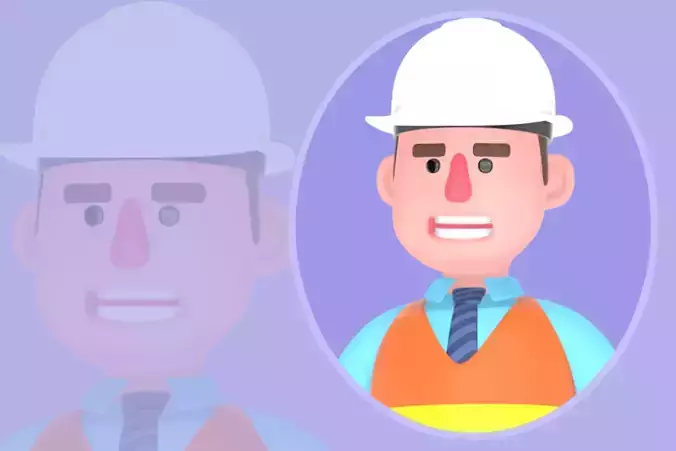 Stylized 3D Male Architect Character - Angry with Traffic Cone