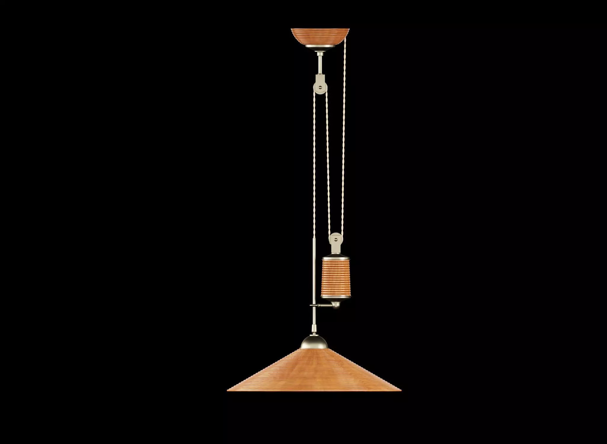 Rattan and brass potence ceiling lamp 3D model_4