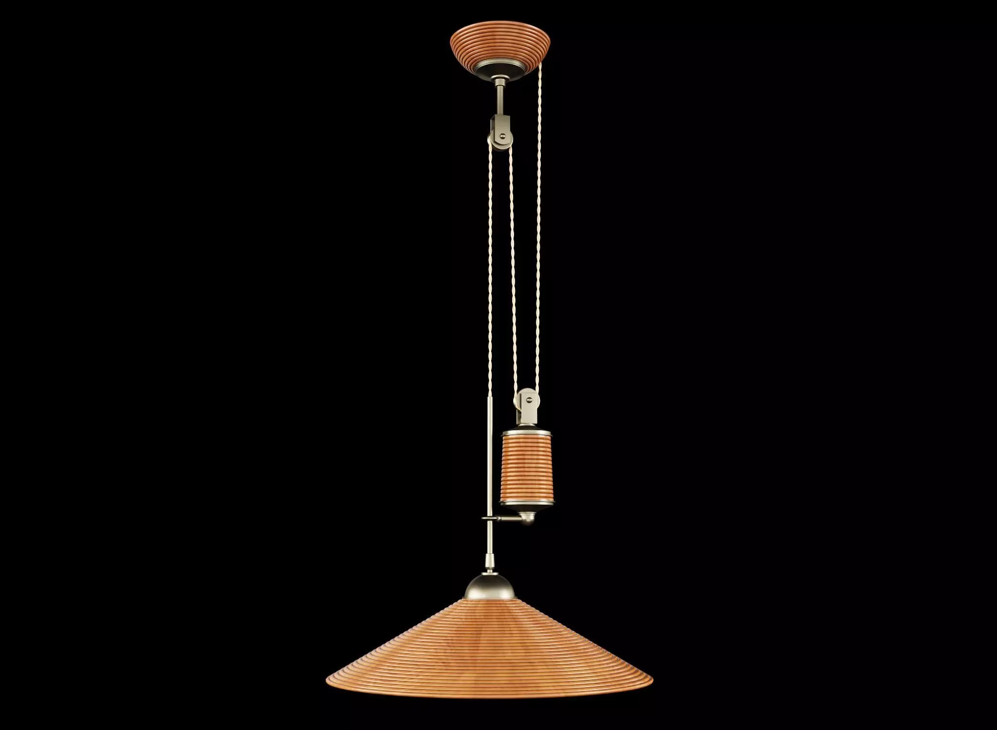 Rattan and brass potence ceiling lamp 3D model_1