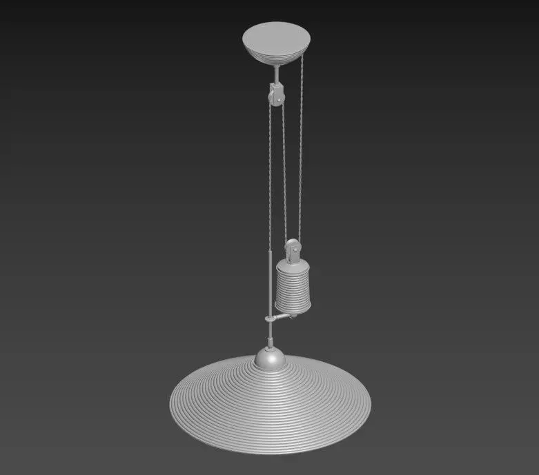 Rattan and brass potence ceiling lamp 3D model_7