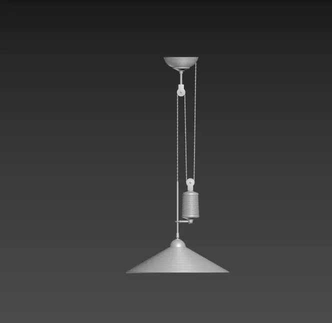 Rattan and brass potence ceiling lamp 3D model_9