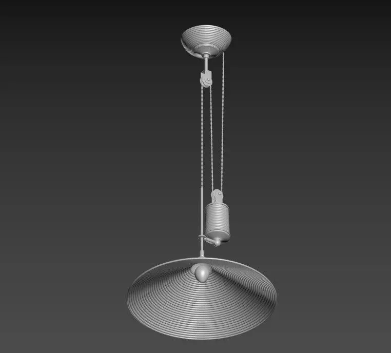 Rattan and brass potence ceiling lamp 3D model_6