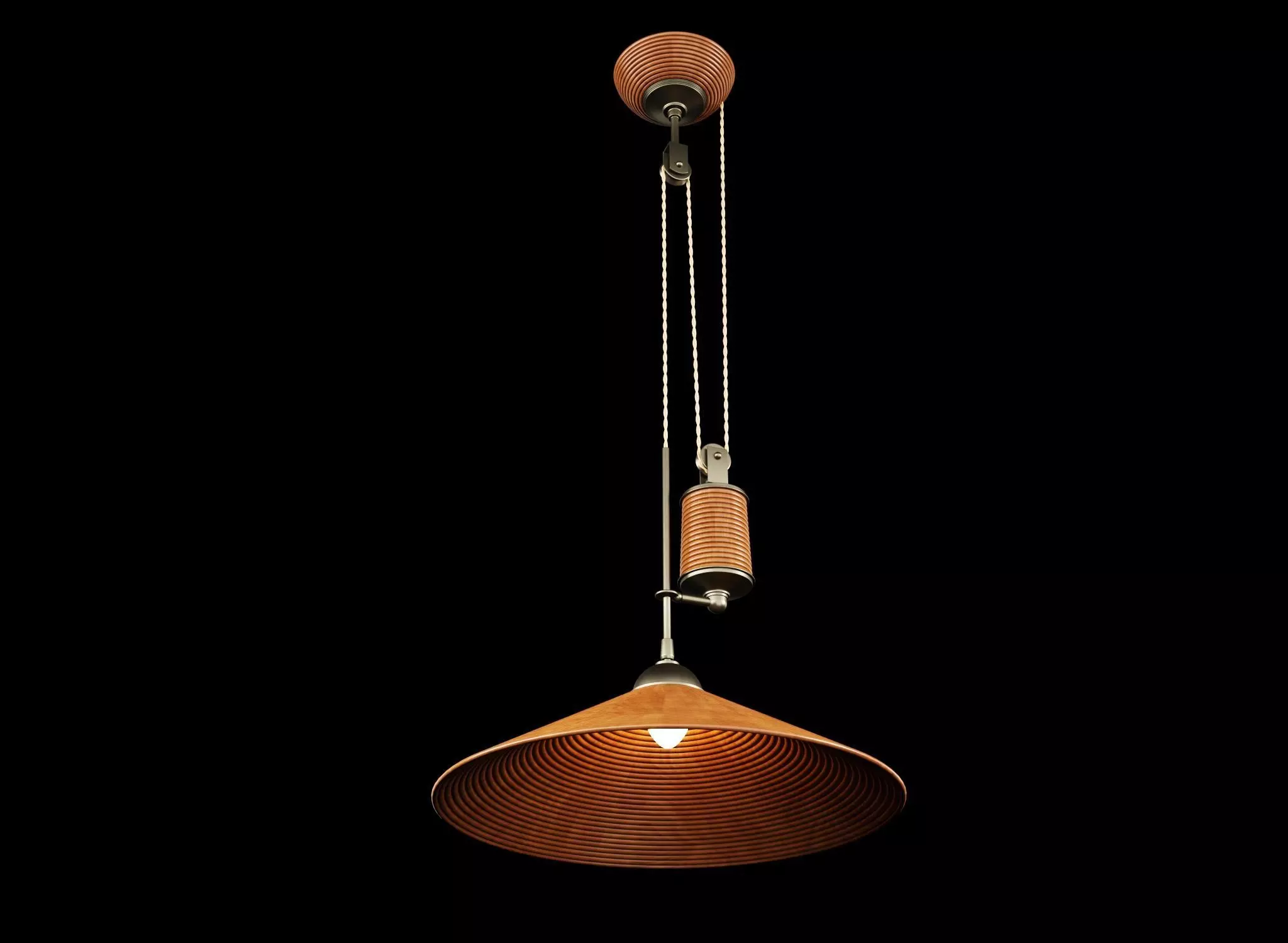 Rattan and brass potence ceiling lamp 3D model_2
