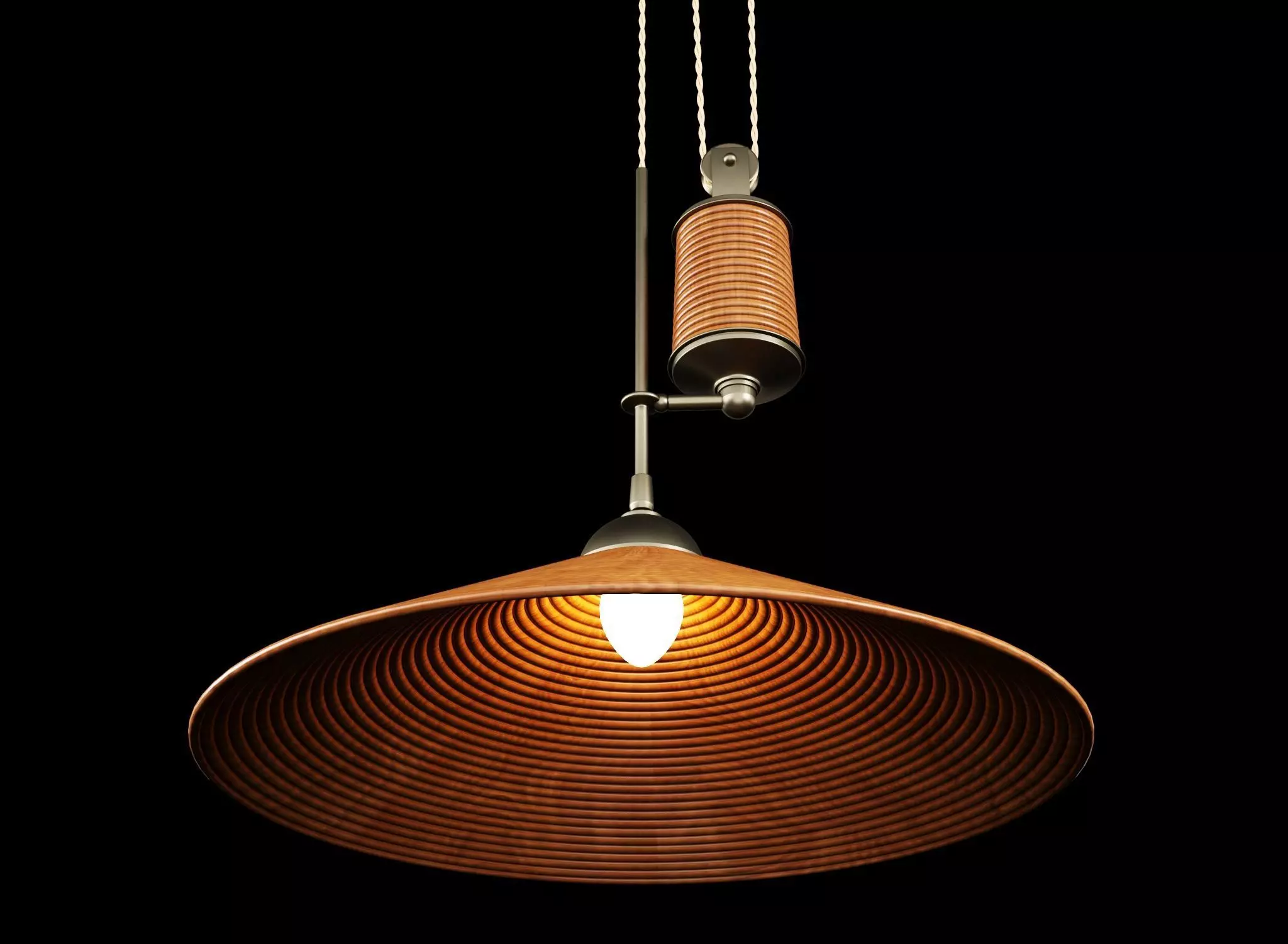Rattan and brass potence ceiling lamp 3D model_3