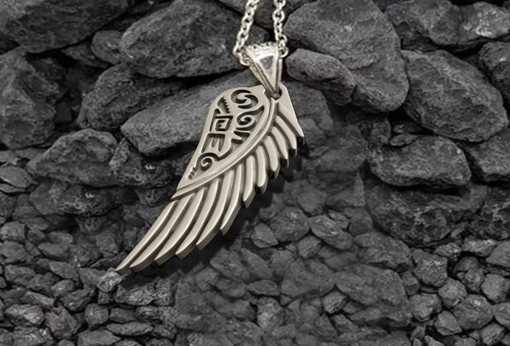 GRIFFIN WING INSCRIPTION PENDANT M02 3D print model_0