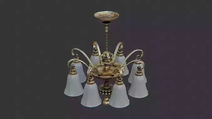 Antique brass chandelier with blue glass shades