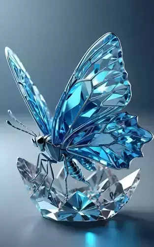 Crystal Blue Butterfly Gemstone Sculpture Wings Perched Diamond Low-poly 3D model Crystal Blue Butterfly Gemstone Sculpture Wings Perched Diamond Low-poly 3D model