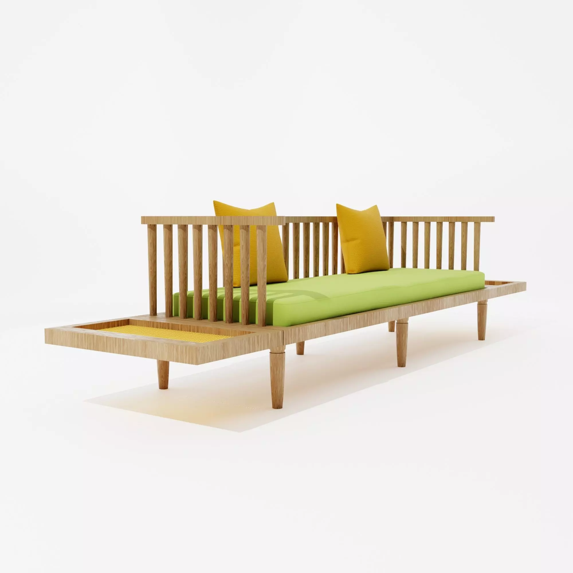 Modern Wooden Sofa Low-poly 3D model_1