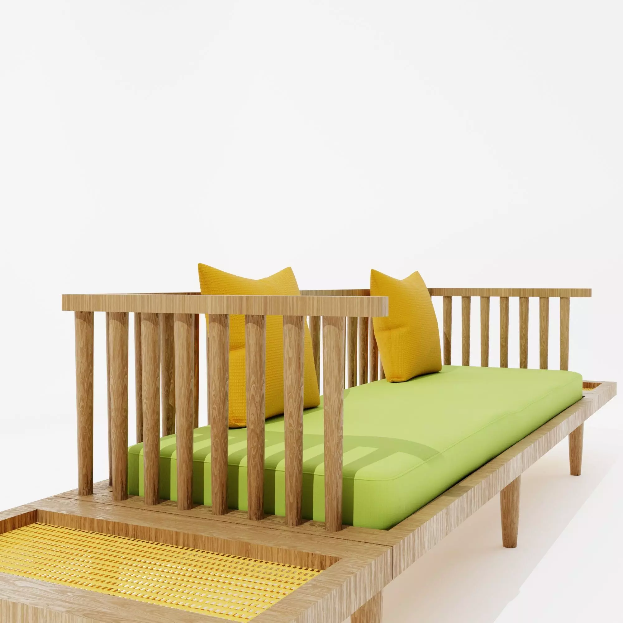 Modern Wooden Sofa Low-poly 3D model_7