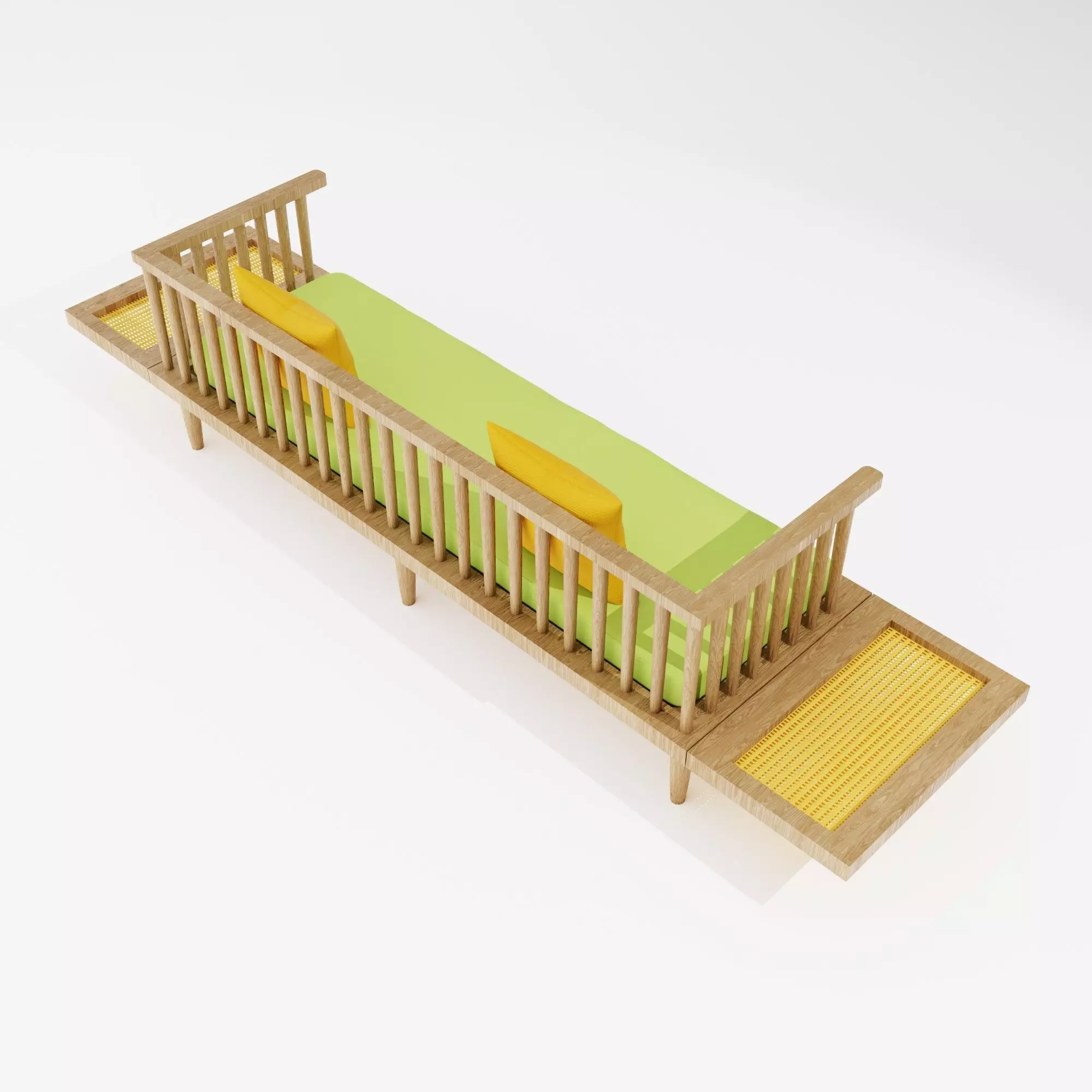 Modern Wooden Sofa Low-poly 3D model_5