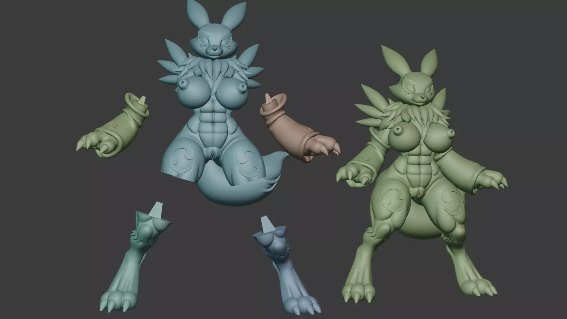 Renamon thick thighs and busty NSFW 3D print model_4