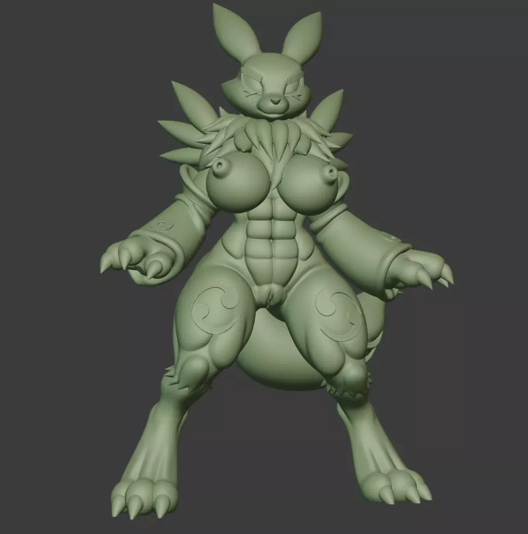 Renamon thick thighs and busty NSFW 3D print model_1