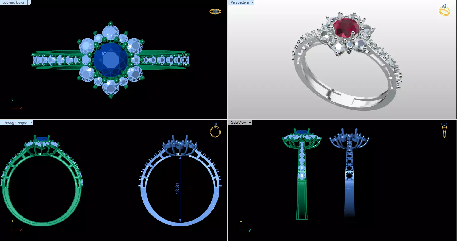 Elegant Ruby and Diamond Halo Engagement Ring 3D print model_3