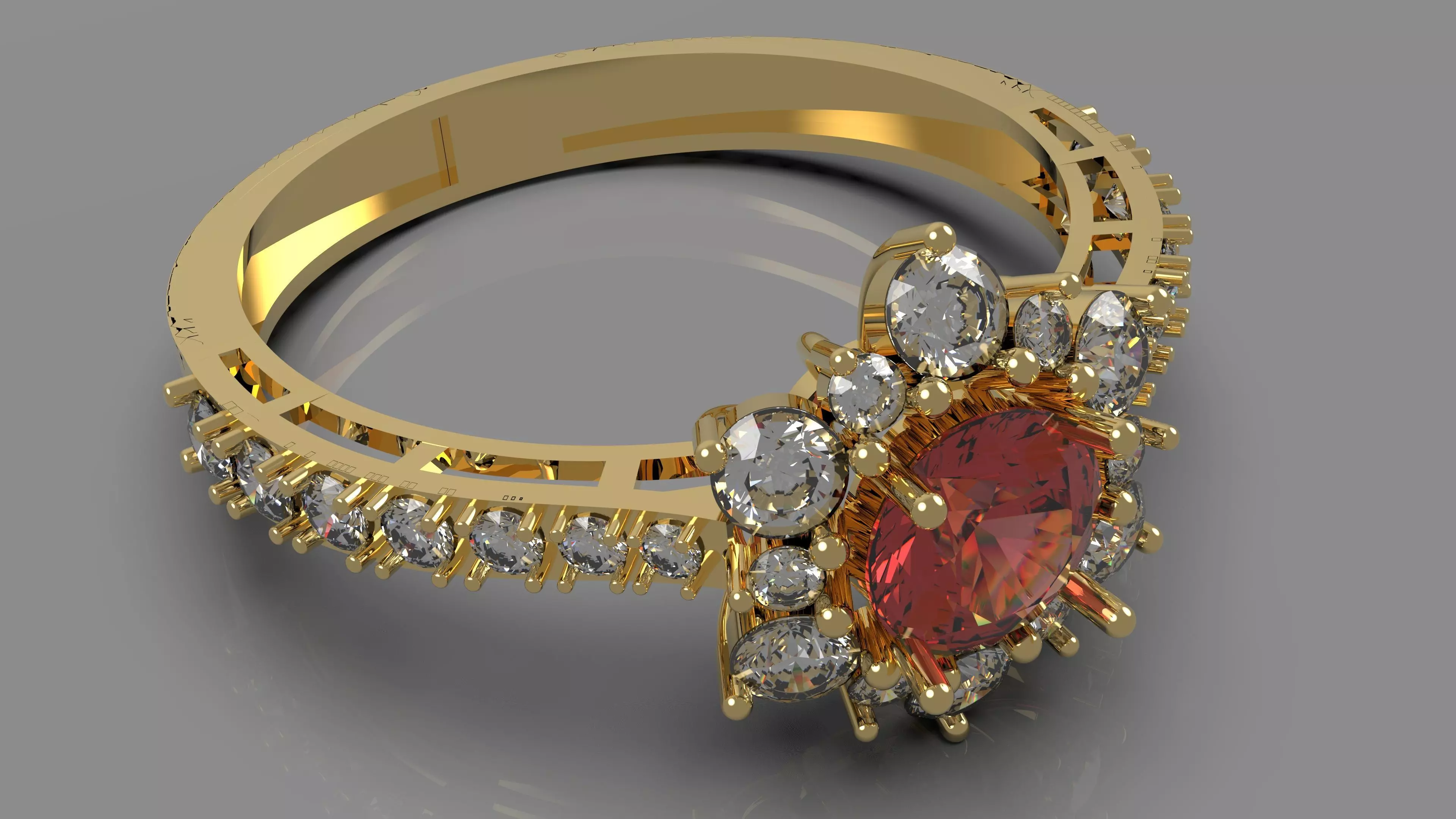 Elegant Ruby and Diamond Halo Engagement Ring 3D print model_1