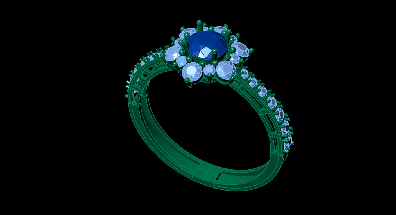 Elegant Ruby and Diamond Halo Engagement Ring 3D print model_4