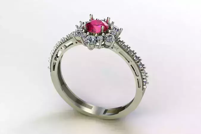 Elegant Ruby and Diamond Halo Engagement Ring