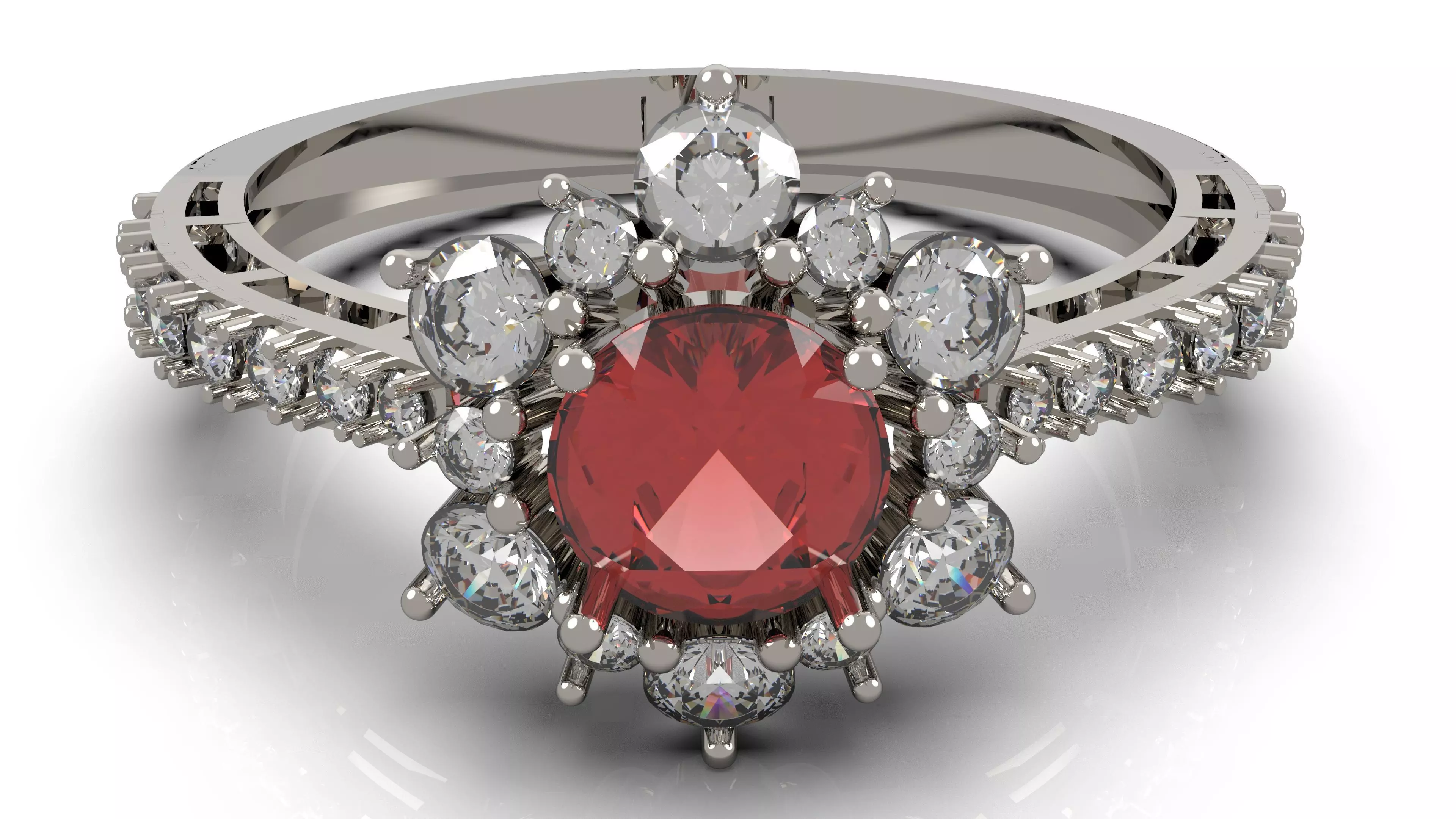 Elegant Ruby and Diamond Halo Engagement Ring 3D print model_2