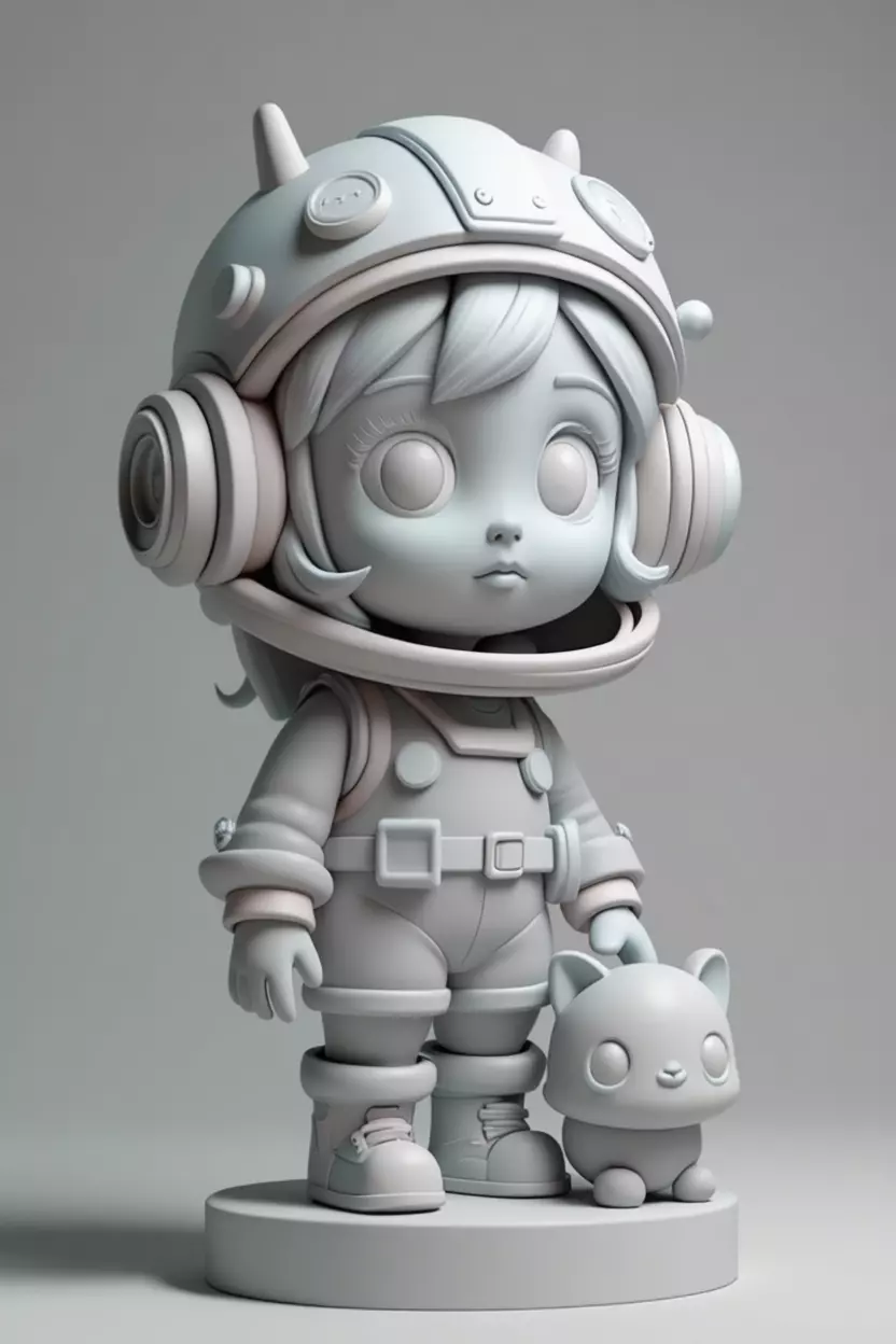 Cute Astronaut Girl Chibi Space Explorer Pet Cat Adorable Suit Low-poly 3D model_2