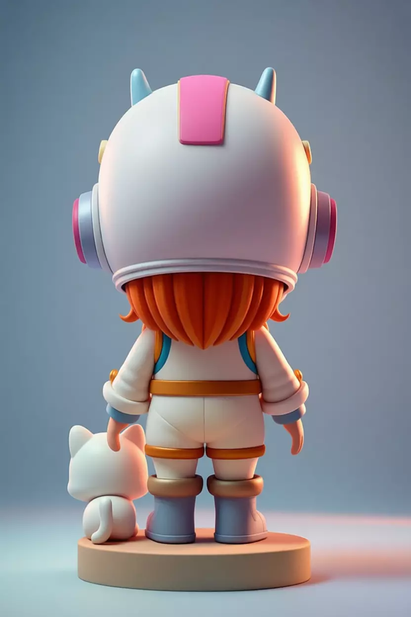 Cute Astronaut Girl Chibi Space Explorer Pet Cat Adorable Suit Low-poly 3D model_3