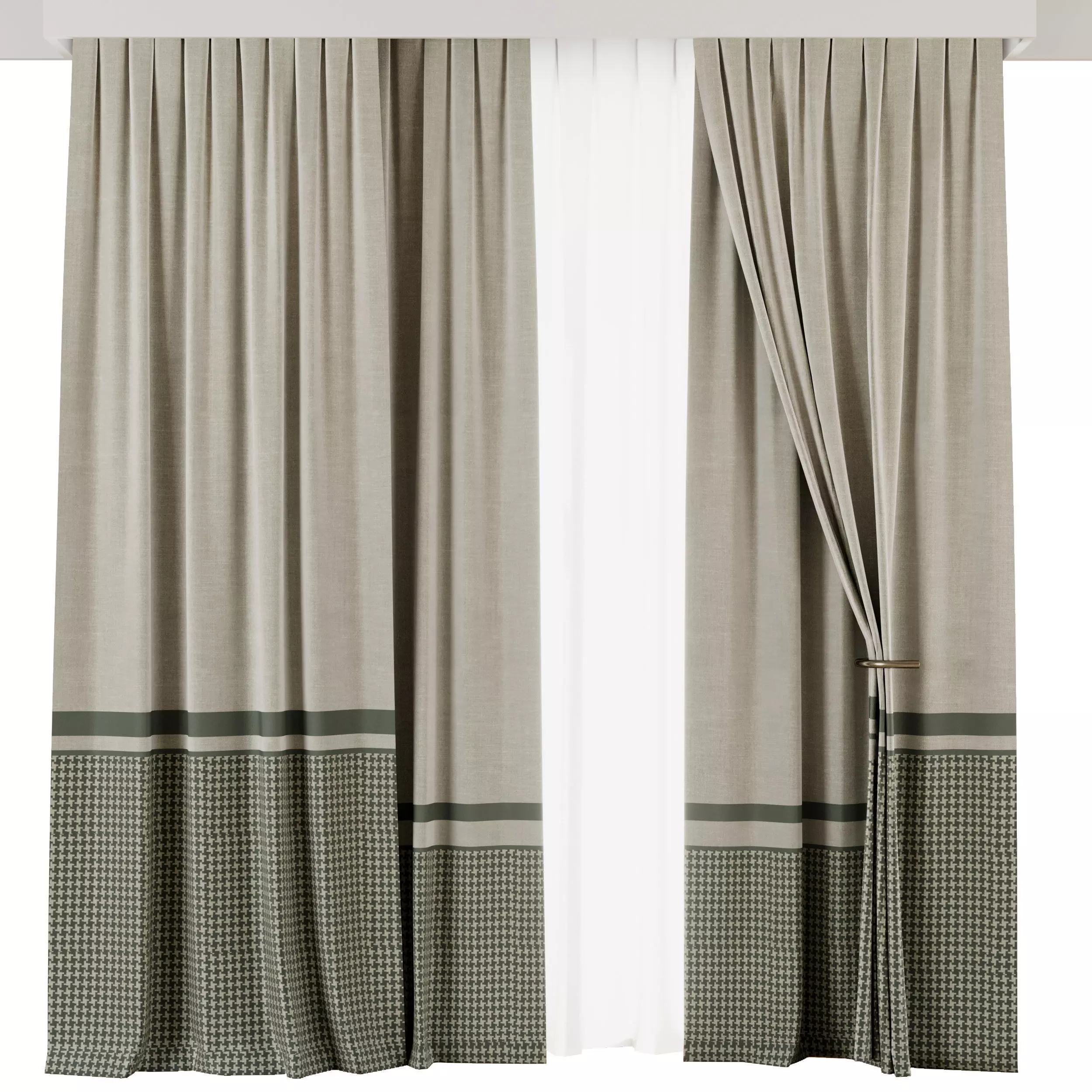 Curtain with rod 50 ptternend curtain HBH corona Low-poly 3D model_0