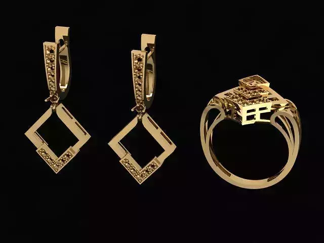 Set Ring and Earrings for 3D Models
