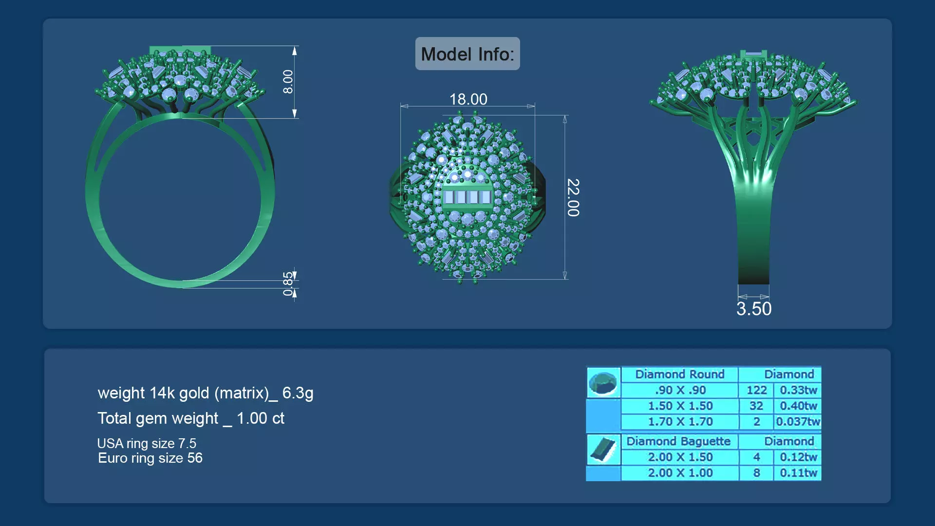 Round Baguette Ring Base 3D Printable Jewelry 3D print model_7