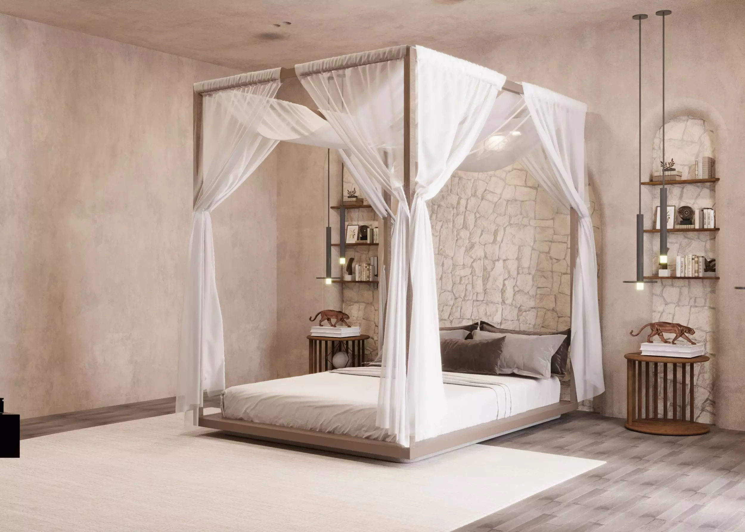 Bohemian Oasis Bedroom - Luxurious Canopy Bed Interior 3D Model 3D model
