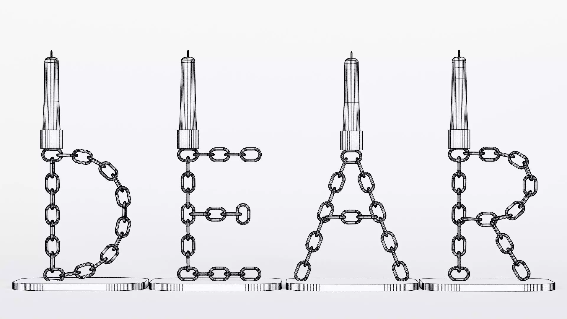 Alphabet Dear Gold Chain Candleholder 3D Model True 4K PBR Rendr Low-poly 3D model_6